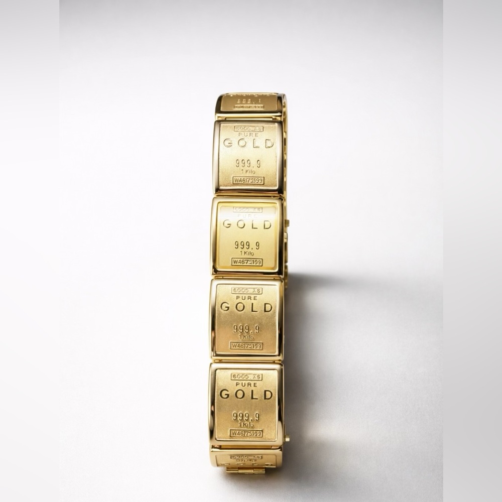 Gold Bullion Bar Novelty Watch Vintage Cannes Quartz New Battery Gold Tone - Picture 4 of 15